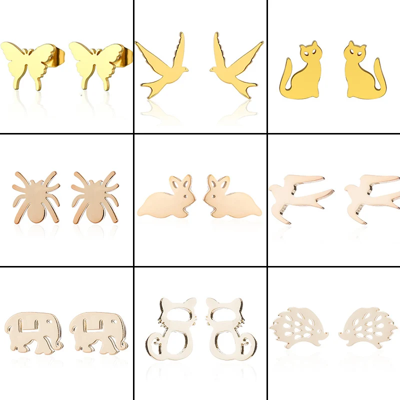 Nette Edelstahl Kaninchen Katze Ohrring Frauen Cartoon Elefant Igel Ohr Schmuck Mädchen Mehrere Tier Ohrringe Zubehör