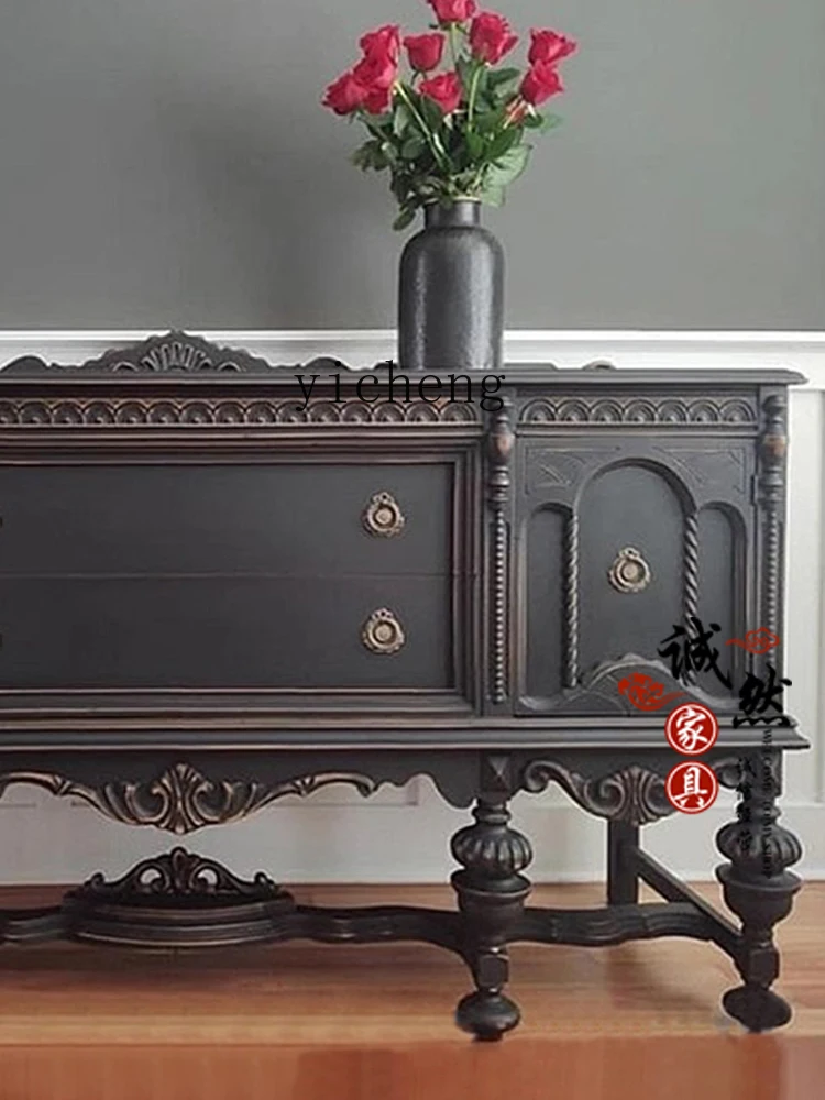 

LSL solid wood porch cabinet entry foyer wall decoration living room carved storage