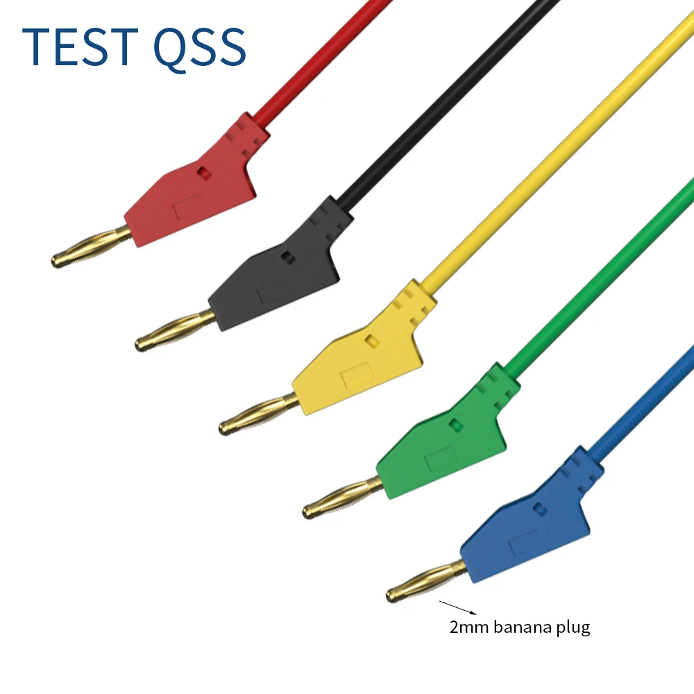 QSS 5 قطعة 2 مللي متر تكويم مطلية بالذهب الموز التوصيل اختبار الرصاص سلك توصيل معزز اختبار كهربائي كابل خط 5 ألوان