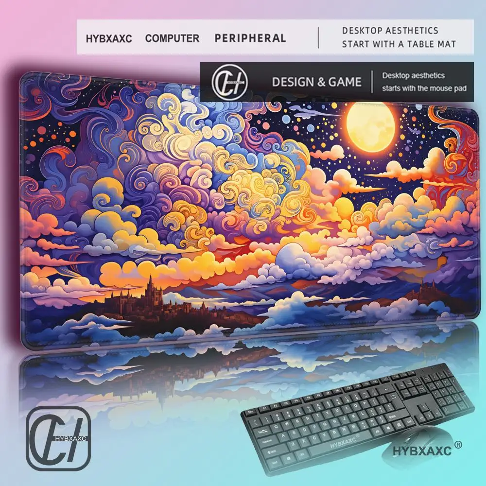 

HYBXAXC MousePad Gamer Moon And Sea Starry Night Mousepad Mechanical Keyboard Pad Natural Rubber Carpet Soft Computer Table Mat