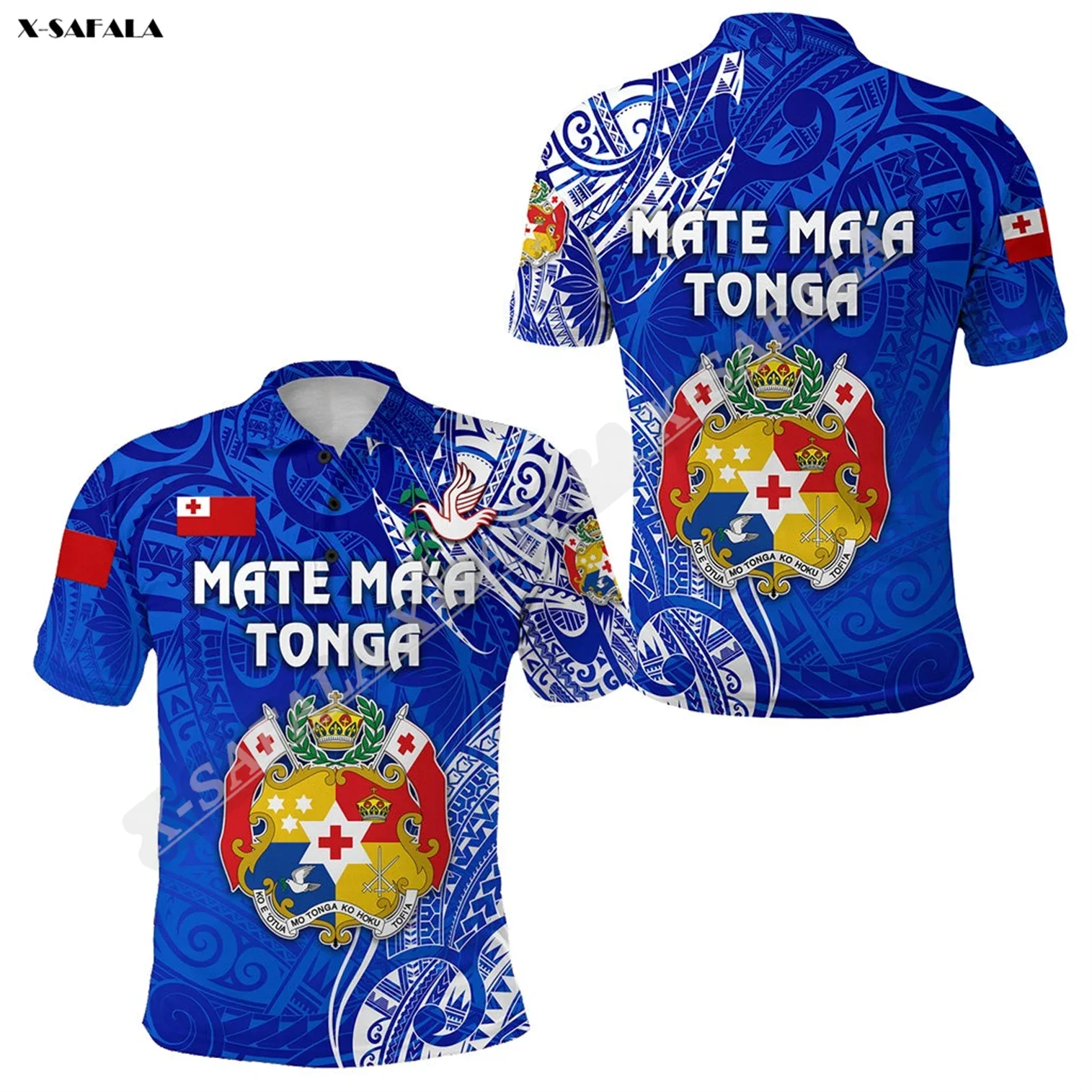 Mate Ma A Tonga Rugby Coat Of Arms Blue  3D Print High Quality Men Adult Polo Shirt Collar Short Sleeve Top Tee Breathable