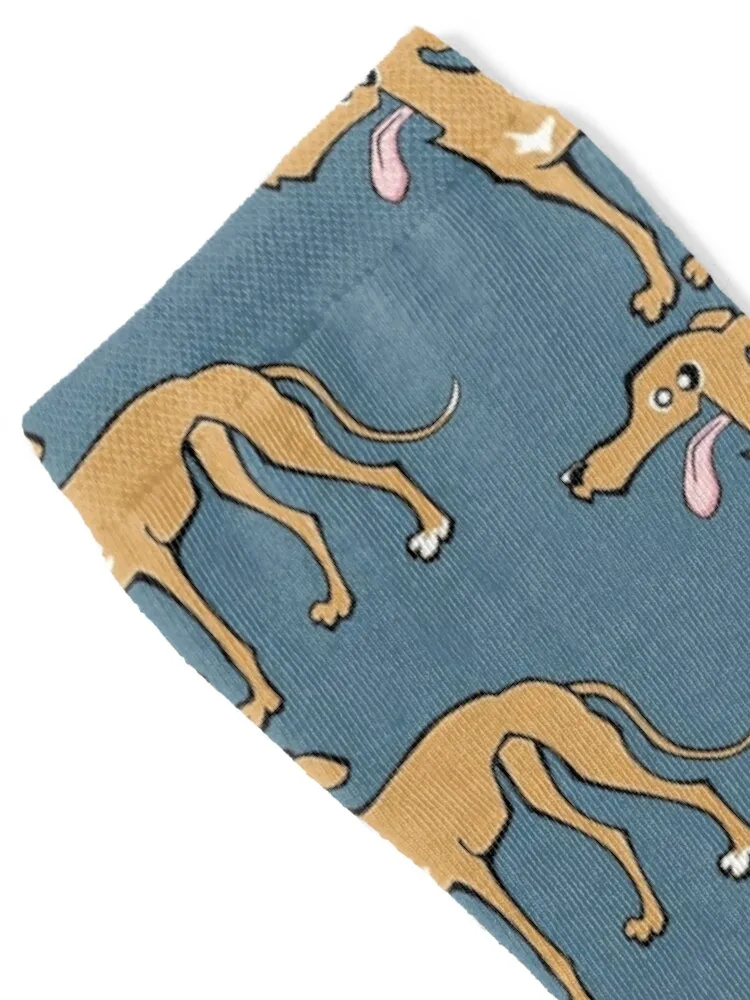 Greyhound - Fawn (Full Body) BLUE BG Socks