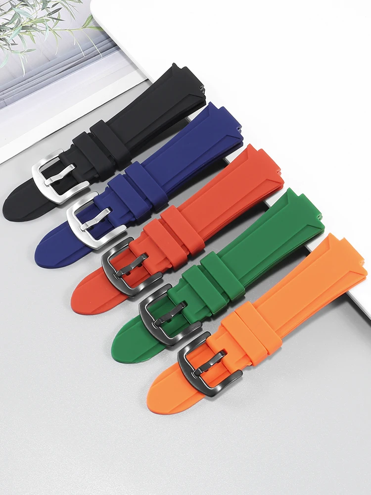 High Quality Rubber watchband For Oris Aquis 7330 7740 Series  24x11mm 24x12mm Convex Strap Wristband Black Blue