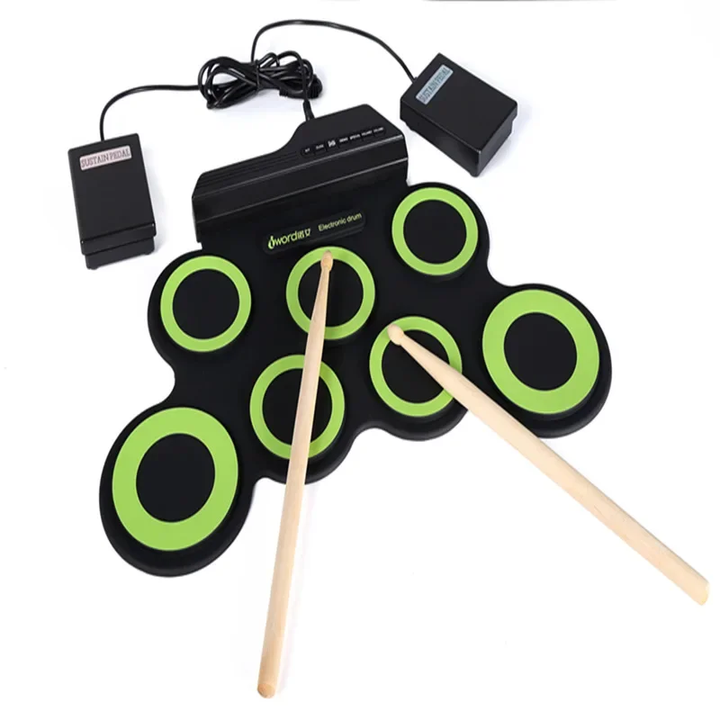 New 7-Pad Portable Roll-Up Electronic Drum Set - Fun and Compact Party Supplies for Young Beginners - Perfect Holiday Gift Idea