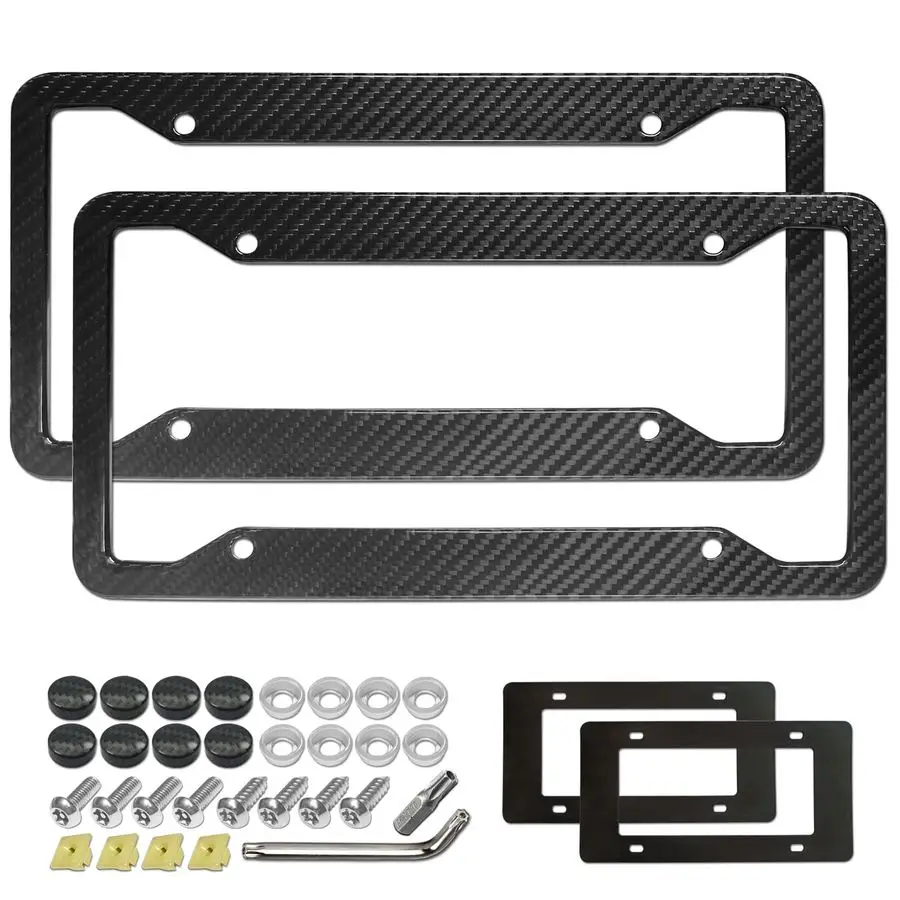 

Carbon Fiber License Plate Frames 100 Real Carbon Cloth Wrapped Stainless Steel Car Tag Holder, 2 Pack Wide Edge Black Covers wi