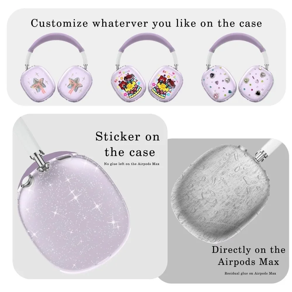 4 in 1 Transparent Glitter Headphone Protective Cover Shockproof Full-protection Ear Pads Anti-Scratch Durable for AirPods Max