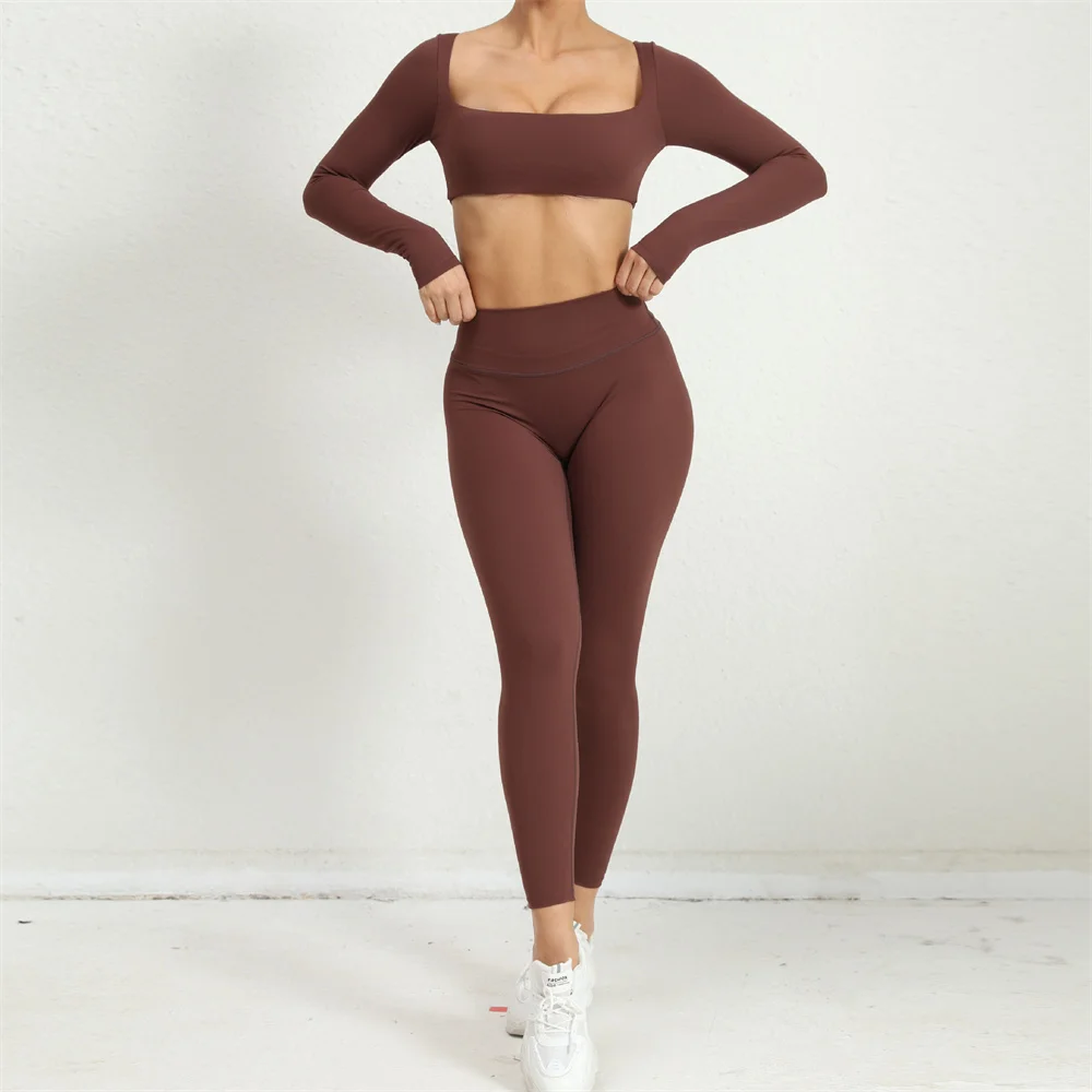 2024 1/2PCS Nylon Pad Yoga Set Women Workout Pant Sport Gym Fitness Long Sleeve Crop Top High Waist Leggings Active Suits