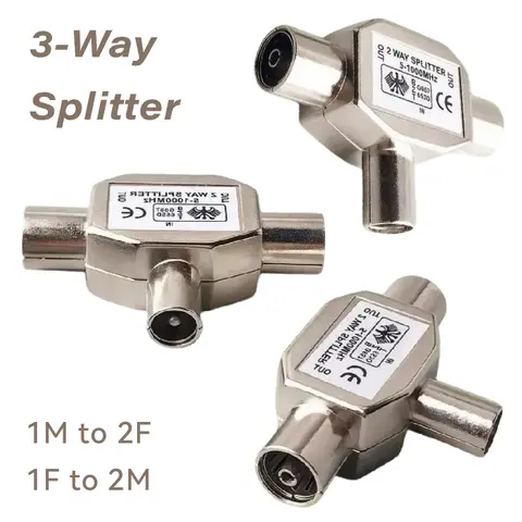 T Shape Coaxial Cable Signal Transfer Adapter 2 Male To 1 Female TV Antenna Connector 1 Male To 2 Female