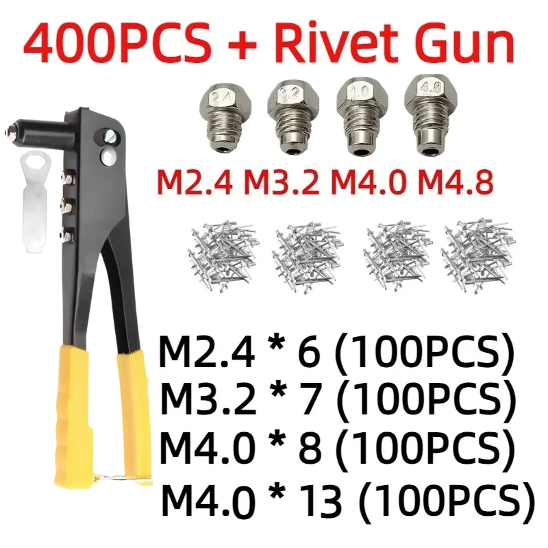 120/200/400/600PCS Set di pistole per rivetti per impieghi gravosi Set di rivetti a mano pinze per rivetti ciechi pistola rivetti fai da te dado strumenti automobilistici