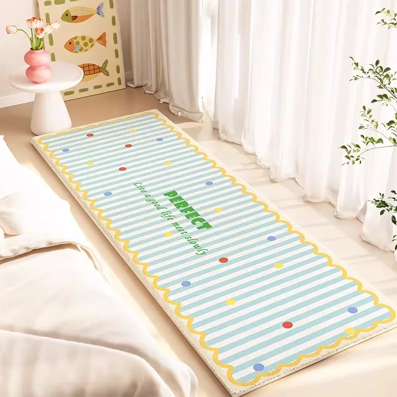 Bedroom Bedside Rug Soft and Comfortable Faux Cashmere Carpet Modern Style Fresh Striped Floor Mat Long Home Decoration Carpets