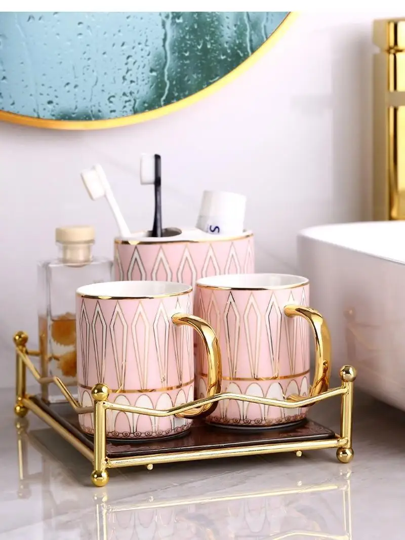 

Light Luxury Toiletry Set Ceramic Bathroom 6-piece Household Toilet Bathing Mouth Cup Storage Rack Decoration