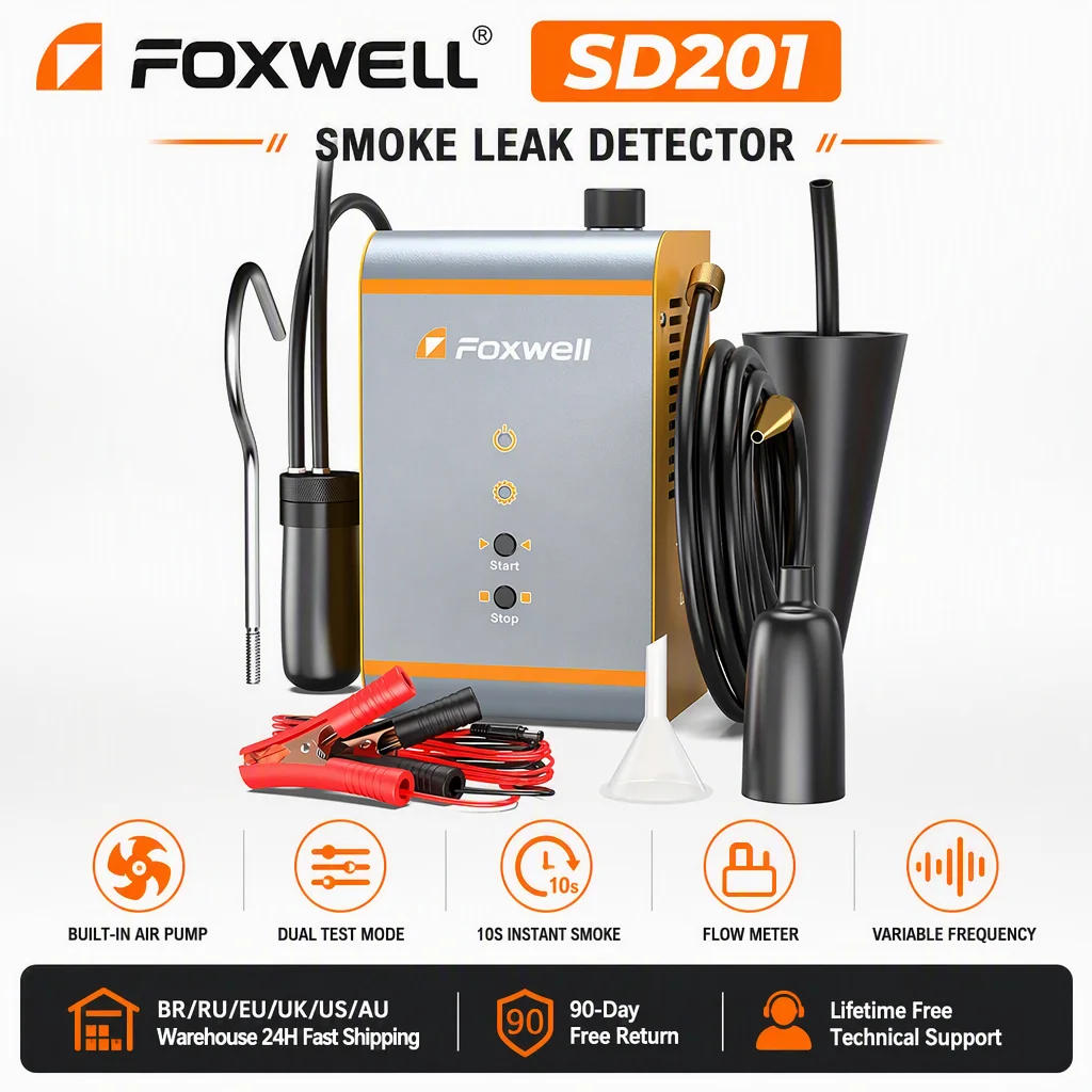 FOXWELL 12V Auto Rauch Leck Tester SD201 EVAP System Überprüfen Kraftstoff Rohr Öl Gas Leckage Locator Rauch Generator Auto diagnose Werkzeug