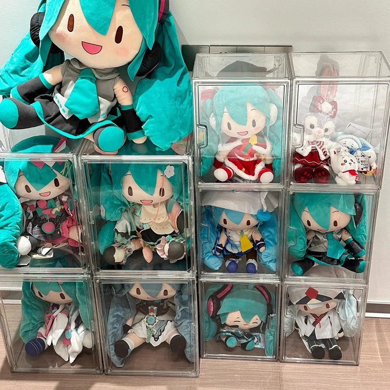Boîte de rangement de figurines en acrylique, vitrine de poupée en coton, armoire transparente anti-poussière, boîte de rangement de jouets Miku Anime