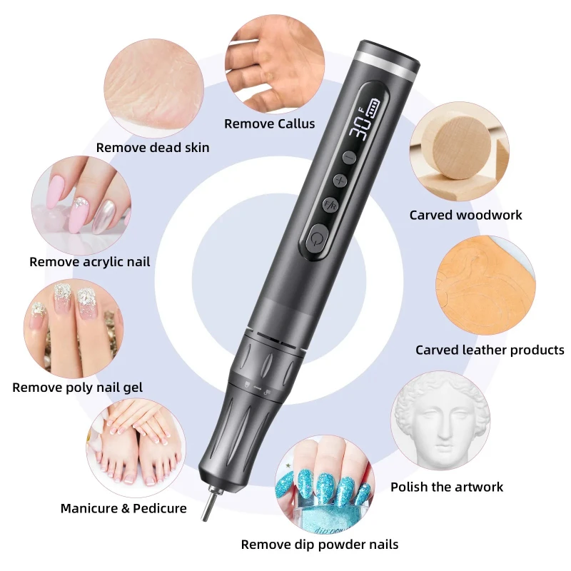 Multi functional nail drill set with electric nail files that can adjust different speeds and 6 different nail drill bits