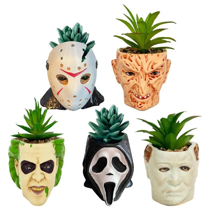 Gothic Outdoor Cactus Flower Pots Horror Clown Succulent Plant Pot Creative Resin Garden Planter Home Vase Scare Crafts Ornament