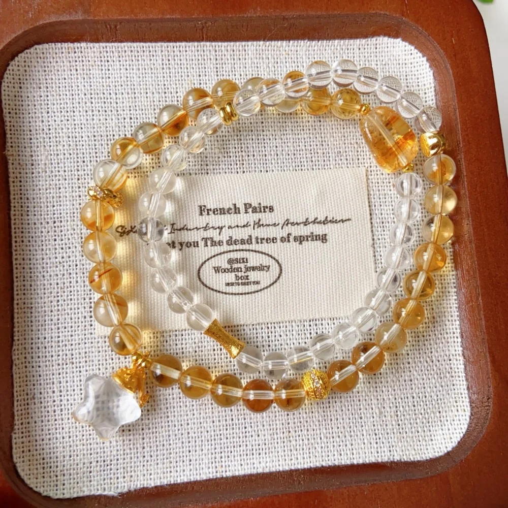 5-6MM Natural Clear Quartz And Citrine Bead Bracelet Healing Crystal Charm Bracelets for Women Energy Jewelry Gift 1PCS
