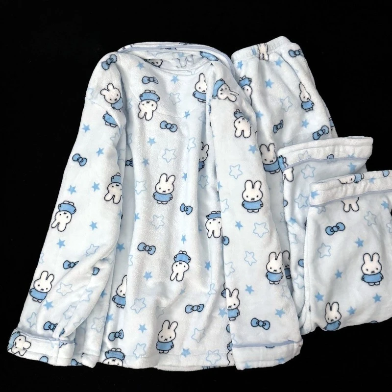 Cartoon Kawaii New Style Pajamas Autumn and Winter Coral Fleece Thicken Sweet Leisure Lounge Clothes Can Be Worn Outside Miffy