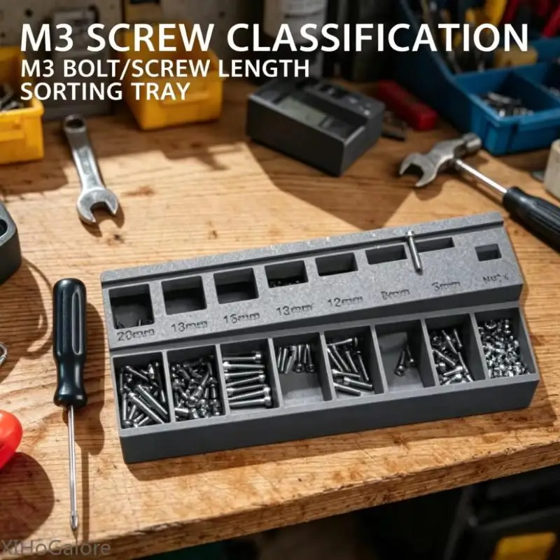 M3 Bolt Screw Length Sorter Tray 3D Printed Portable Practical Small Hardware Organizer Kit For Toolbox