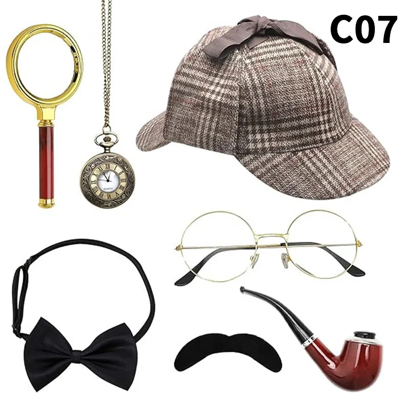 

1920s Mens Costumes Accessories Gatsby Gangster Retro Detective Hat Dress Up Set Male Halloween Party Cosplay Props