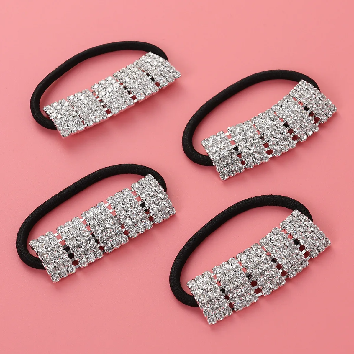 

Набор из 4 эластичных резинок для волос без заломов со стразами для девочек, не тянущиеся ленточные резинки, модный аксессуар для волос