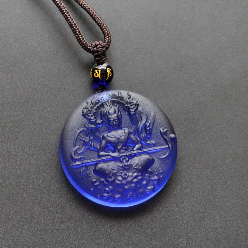 Chinese Style Lucky Blessing Liuli Nezha Pendant Necklace For Men Traditional Chinese Amulet Jewelry Good Fortune Protection Gif