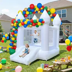 Toddlers Party 9x7x6ft Inflatable White Bounce House With Slide Customization Oxford Bouncy Castle To Door Include Blower