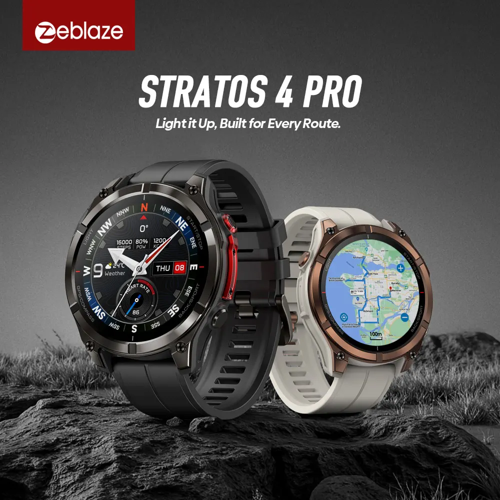 Neue Zeblaze Stratos 4 PRO AMOLED-Bildschirm GPS-Smartwatch Zweifarbige Taschenlampe Kostenlose Karten- und Musik-Downloads Sport-Smartwatch – Detail 1