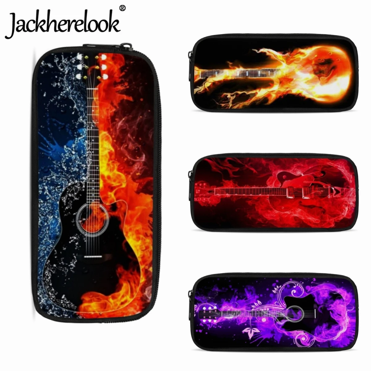 

Jackherelook Guitar Flame Pattern 3D Printing Trendy Student Pencil Case Fashion Art Boys Girls Learning Stationery Storage Box