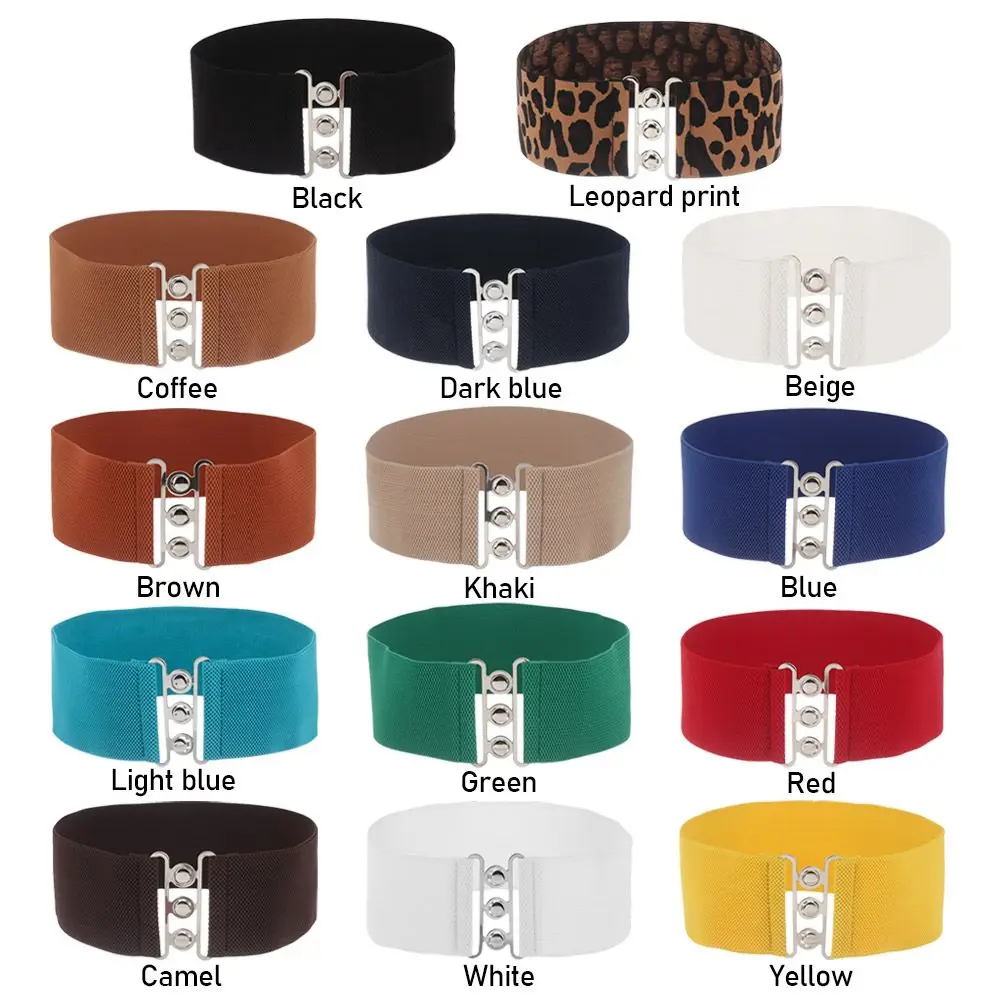 Cinturón elástico ancho para mujer, cinturilla informal con hebilla de Metal