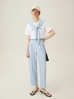 FSLE High Waisted Suit Pants Women's Summer Cropped Casual Pants Loose Slimming Tapered Women Blue Black Pants 24FS12101 - Image 4