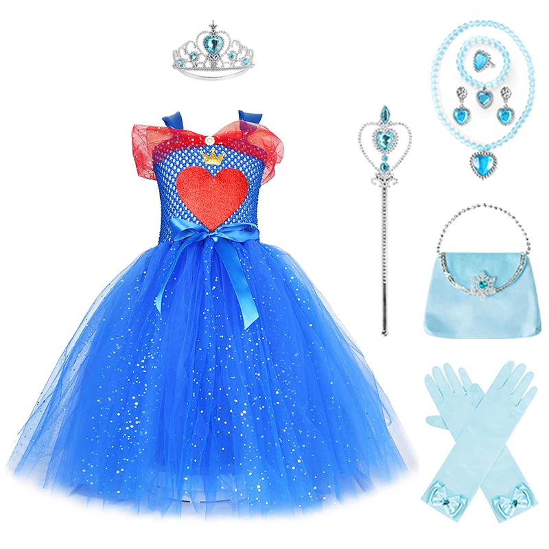 Anime Descendants Princess Dress Crown Magic Wand Bag Glove Necklace Bracelet Ring Earring Set Girls Holiday Party Show Costume