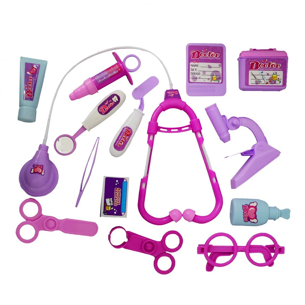 Kit médico infantil para crianças, conjunto de brinquedos, roupas, quebra-cabeça médico, conjunto com bolsa de armazenamento, enfermeira roxa