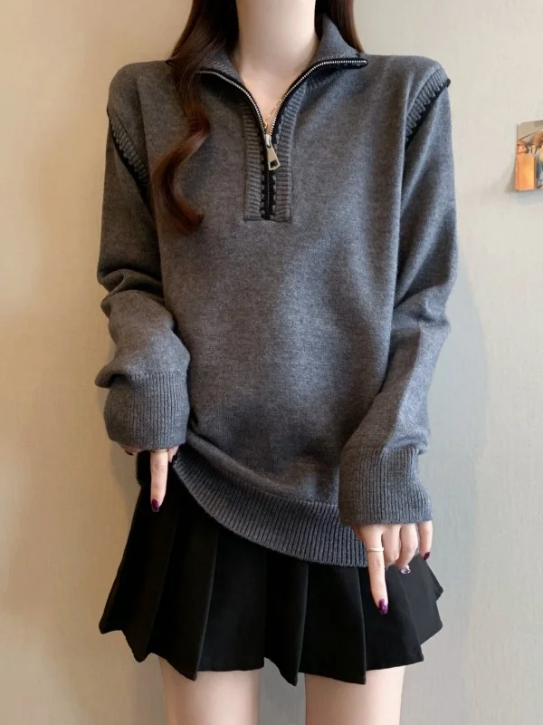 

Thiened Long Sve Zipper Ne вязаный свитер для женщин осень-зима мода плюс размер теплый топ европейский Sle повседневная одежда