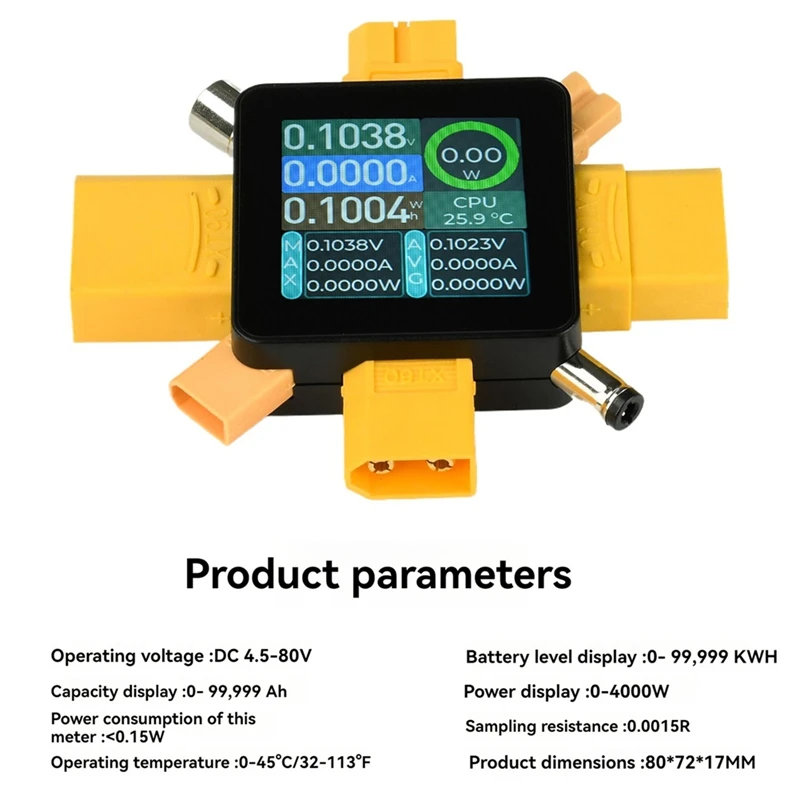 DT16 XT369P DC4.5-80V 50A Digital Voltmeter Ammeter Wattmeter with XT30 XT60 XT90 DC5521 Plug for RC Model Airplane Tester
