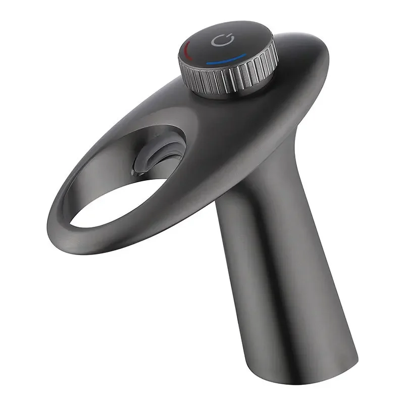 

All-copper gun gray basin faucet, single-hole hot and cold bathroom cabinet under the counter basin washbasin household faucet