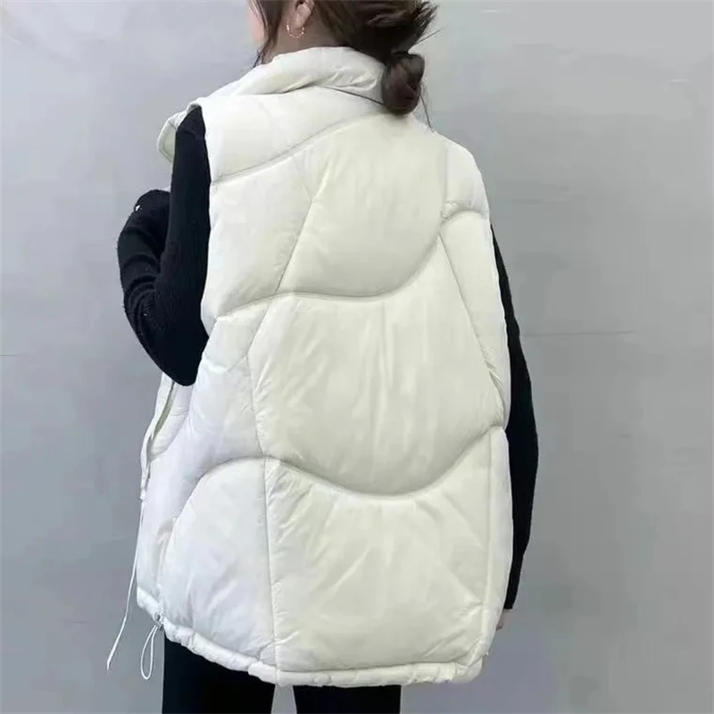 2024 New Women\'s Winter Puffer Vest Harajuku Loose Oversize Sleeveless Vest Coat Jacket Big Pocket Zipper Streetwear Waistcoat O