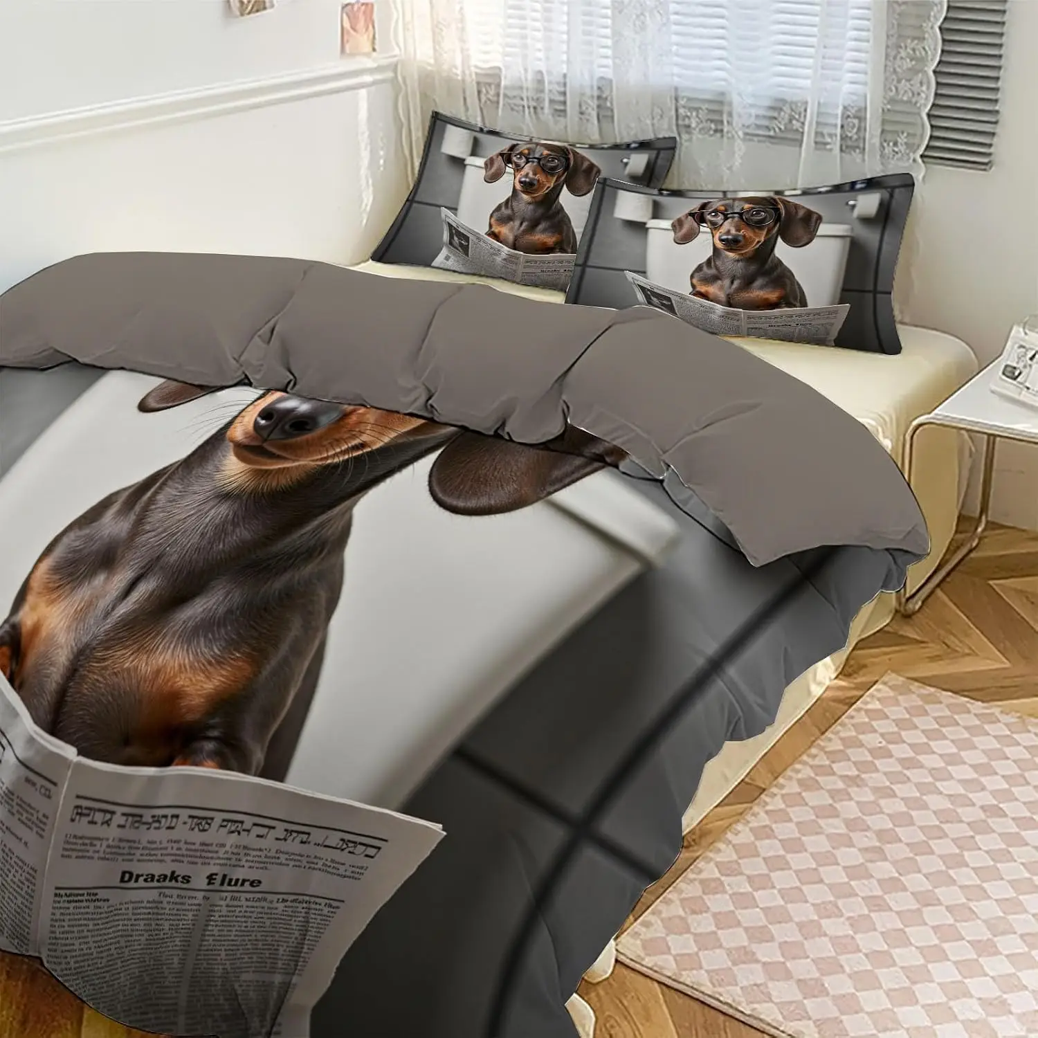 Fantasy Anime Dog Women Bedding Set Beautiful Girl Long Golden Hair Duvet Cover Single Size Psychedelic Boho Quilt