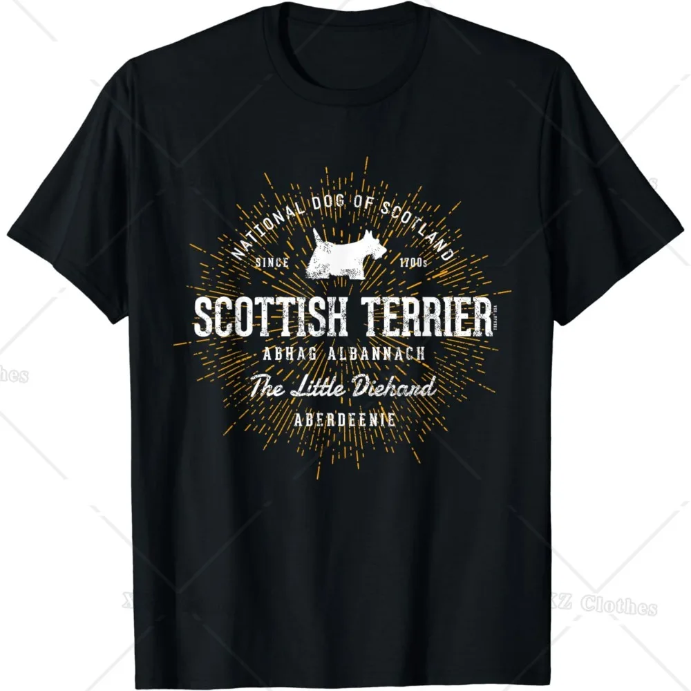 Vintage Scottie for Dog Lovers Scottish Terrier Graphic T Shirts Round Neck and Short Sleeve Shirt Gift for Women Men