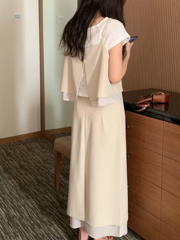 

Summer 2025 Trendy Two-Piece Set Women's Korean Sle Button-Up Strap Top + Slit Skirt High-End Feeling Ensemble