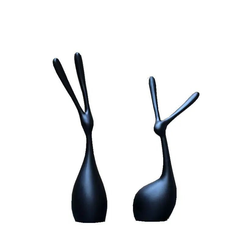 Wedding Gift Home Room Ornaments Art Cute Black White Resin Rabbit Figurines Miniatures Office Coffee Desktop Statues Decoration