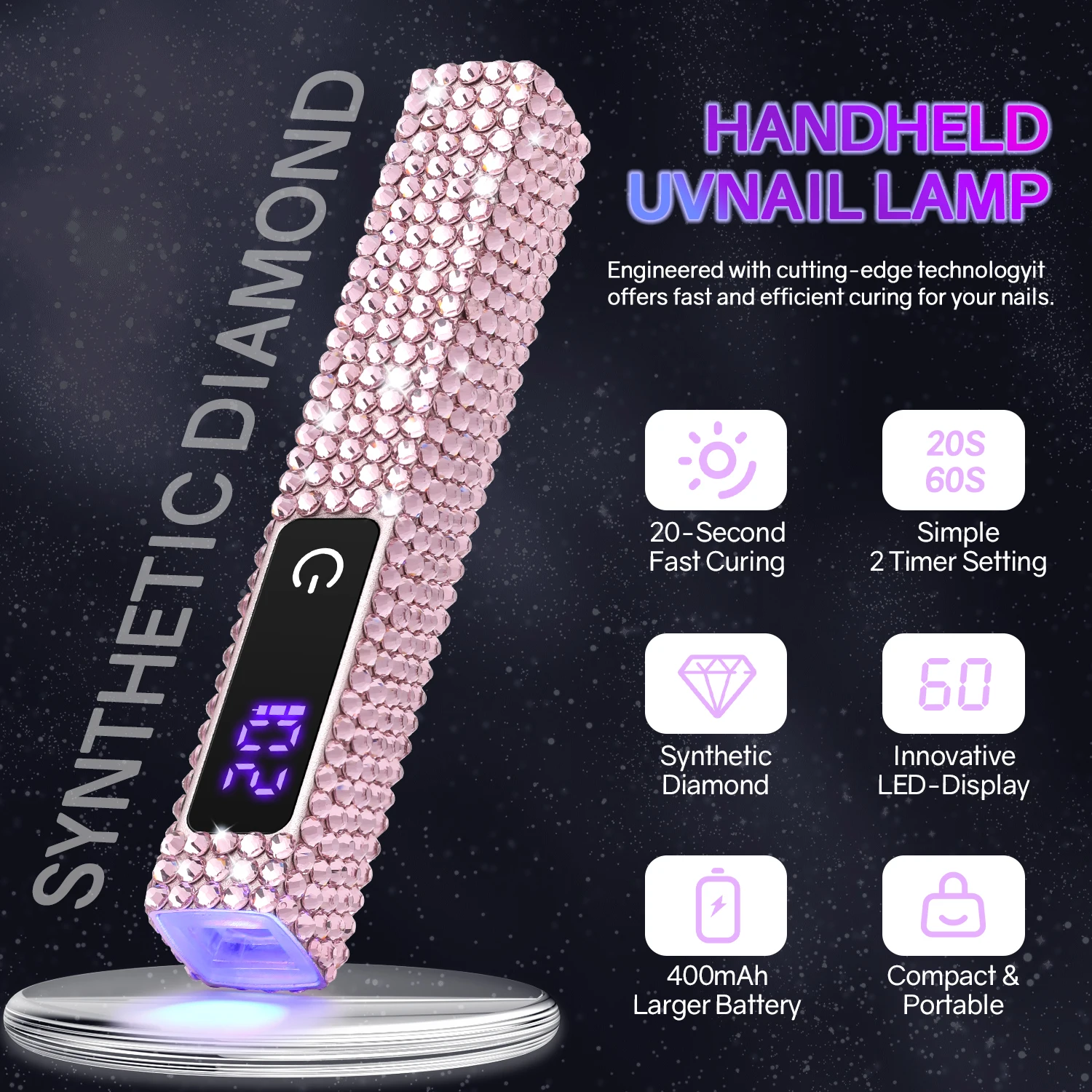 Mini lámpara de uñas LED UV de mano con diamantes, secador de uñas portátil para esmalte de Gel con pantalla, máquina de manicura para uso doméstico DIY