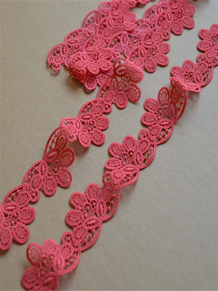 15Yards 3.7cm Wide Shiny Gradient Red Flower Hollow Venise Diy Venice Lace Clothing Accessories Of Various Garment,Bra.Skirt