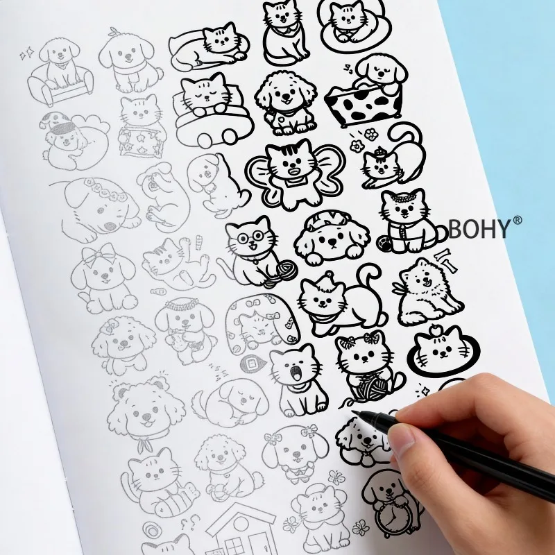 1 Drawing Coloring Picture Book, Including Theme Black and White Line Drafts for Desserts, Pets, Funny Little Monsters, 40 Pages