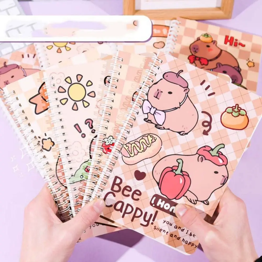 Mini Portable Notebook A5 Capybara Notebook Line Inner Pages Daily Notes Coil Notebook Kawaii Cartoon Small Notepad Friend