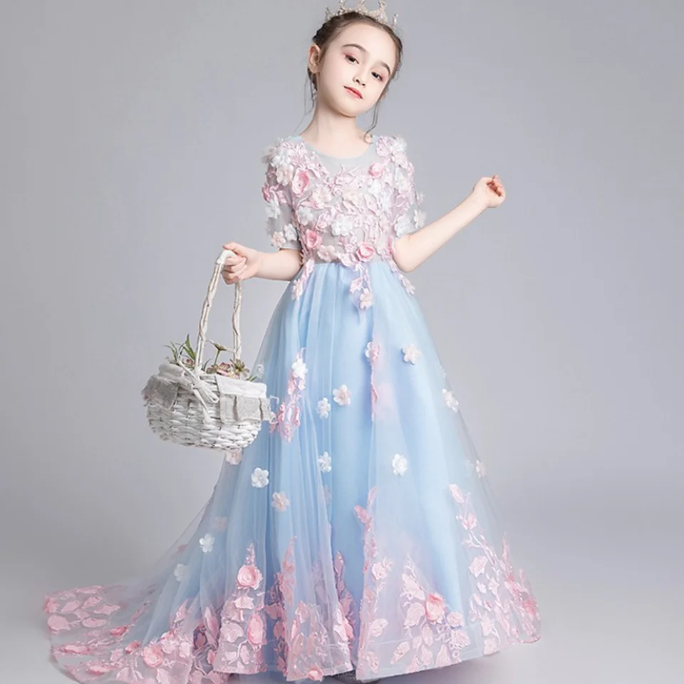 Applicaties Feejurk Eerste Communie Jurk Nieuw Design Prinses Kanten Jurk Bloem Voor Meisje Kinderen Kinderen Bruiloft Verjaardagsfeestje