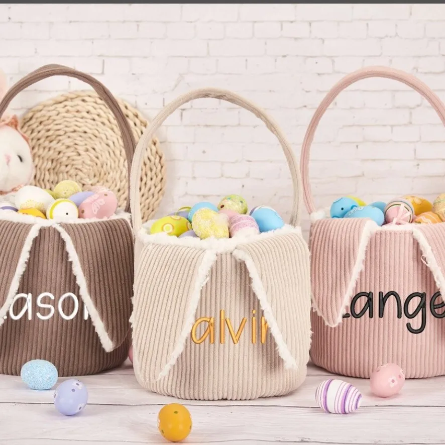 Bolsa de almacenamiento de juguetes personalizada, bolsa de conejito bordada, cesta de felpa bordada, regalos de cumpleaños para niños, cesta de juguetes, logotipo de nombre personalizado