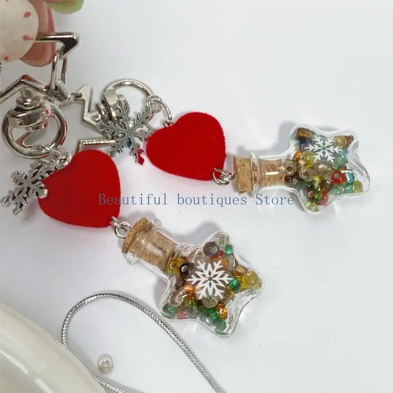 U4LF Elegant Snowflake Flocking Phone Chain Fashionable Snowflake Mobile Strap Keychain Adornment For Christmas Enthusiasts