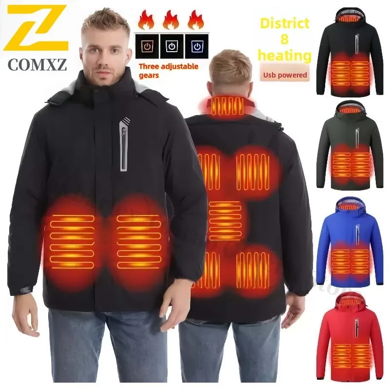 2025 الذكية USB سترة ساخنة الرجال معطف طويل دافئ الرياضات الشتوية في الهواء الطلق الصوف مبطن يندبروف بدلة تزلج التدفئة الكهربائية الملابس #1