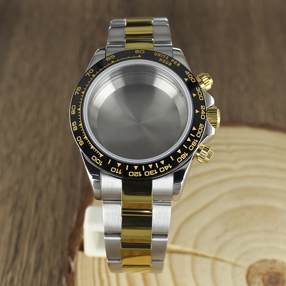 

39mm VK63 Watch Case strap Silver Gold Watch Accessories Stainless Steel Sapphire Glass Waterproof For Seiko VK63A For Daytona