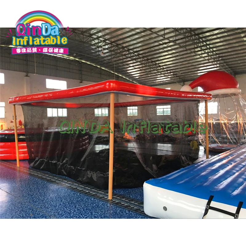 Special Pvc Sea / Lake Floating Inflatable Swimming Pool Rectangular Inflatable Pool With Black Net